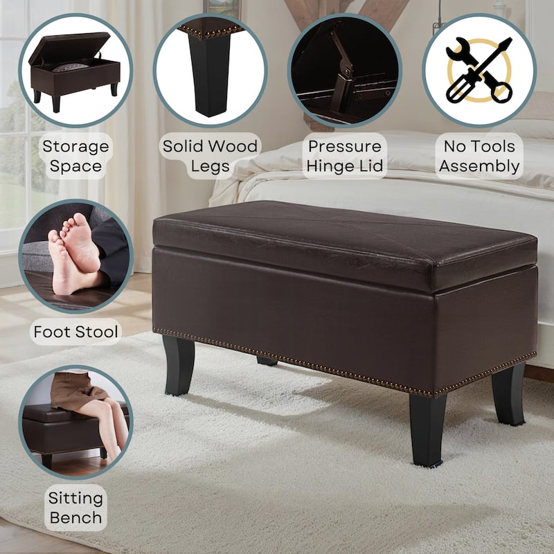 Storage Ottoman - Upholstered Accent Furniture with Spacious Storage, Comfortable Seat, and Modern Home Style