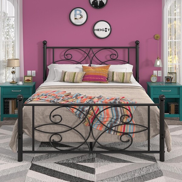 High metal bed frame queen top