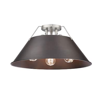 Orwell 3-Light Flush Mount in Pewter with Rubbed Bronze - Silver