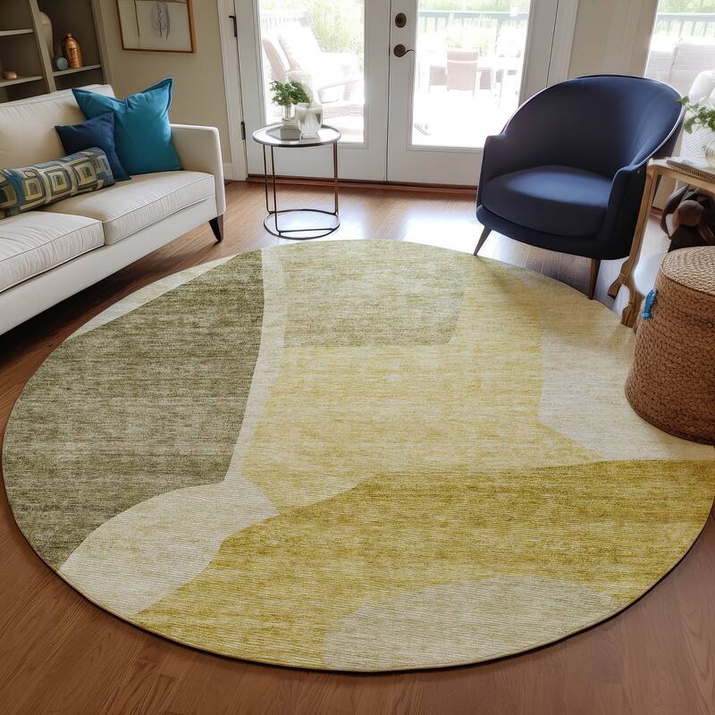 Machine Washable Indoor/ Outdoor Chantille Contemporary Abstract Rug - Gold - 8' x 8'
