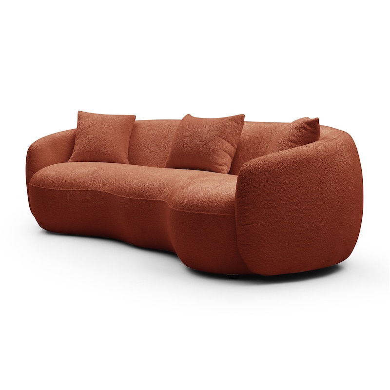 Mid Century Modern Curved Boucle Fabric Couch for Bedroom, Office