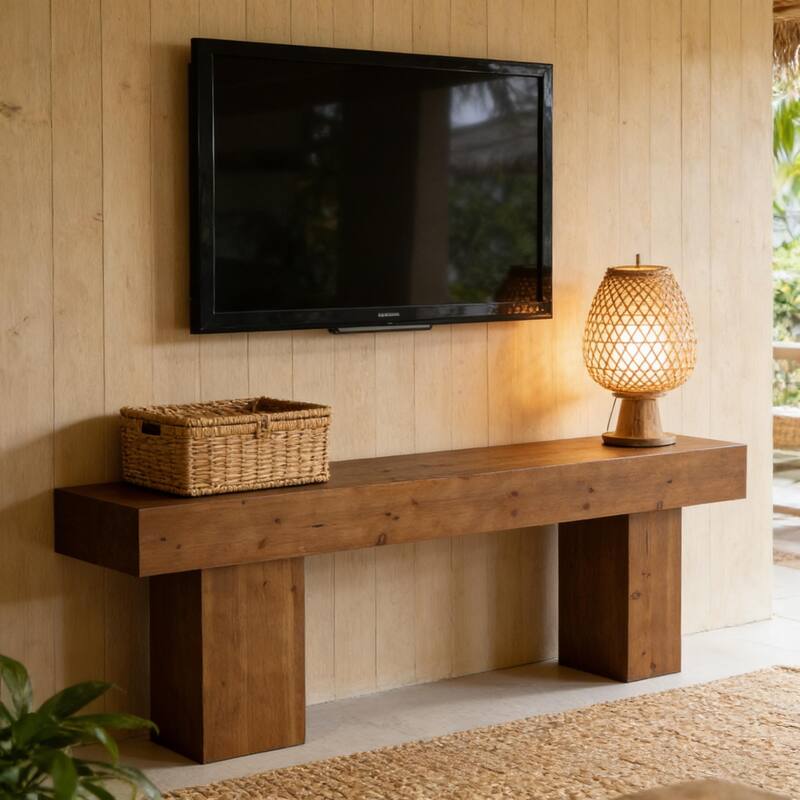 Solid Wood TV Stand for 55/60/65/75 Inch TVs, Entertainment Center Media Console Table for Living Room Bedroom