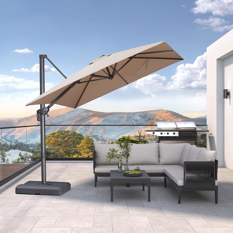 PURPLE LEAF 8 ft Stylish UV50+ Fade Resistant Patio Cantilever Umbrella with 360-degree Rotation