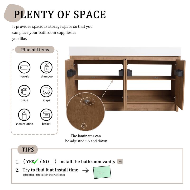 Beingnext 24"/30"/48"/60" Bathroom Vanity with Sink, Freestanding Bathroom Vanity with Soft Close Door and Shelf