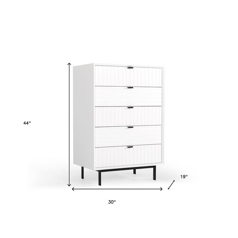 30" White Solid Wood Five Drawer Chest
