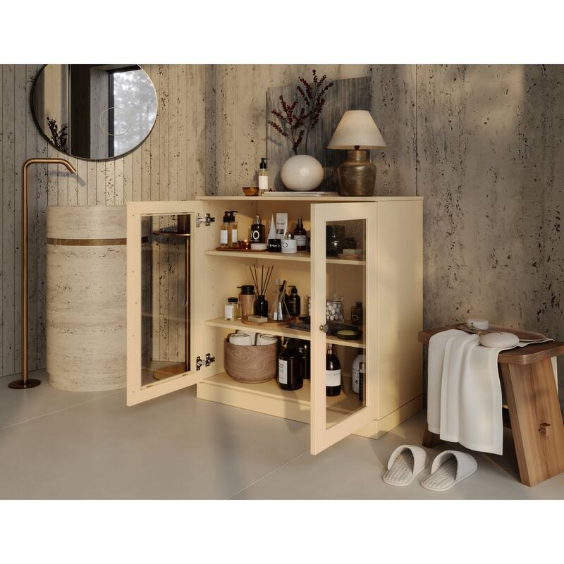 Palace Imports 100% Solid Wood 32" Bathroom Cabinet with Clear Glass Doors and Adjustable Shelves