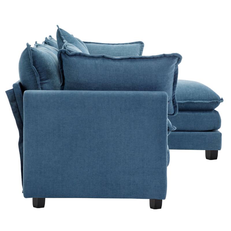 112.2" Modern L-Shaped 4-Seat Sectional Sofa with Removable Ottoman, 5 Plush Pillows, and Sturdy Construction