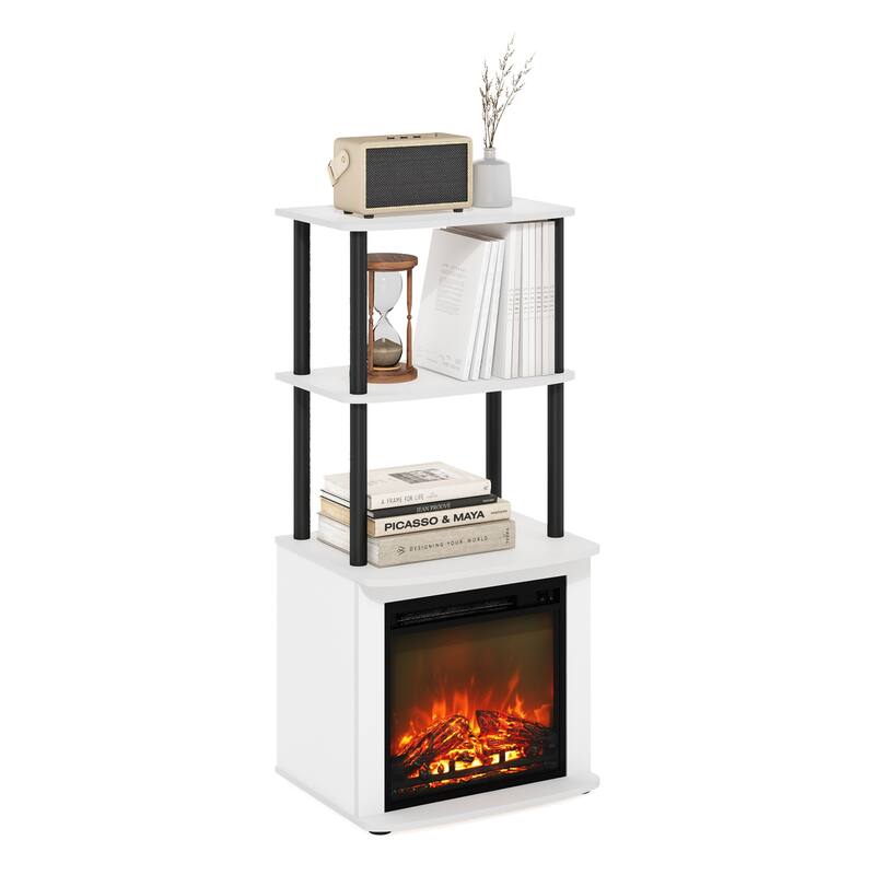 Furinno Turn-N-Tube 2-Tier Tall TV Entertainment Side Table Display Rack with Fireplace Insert