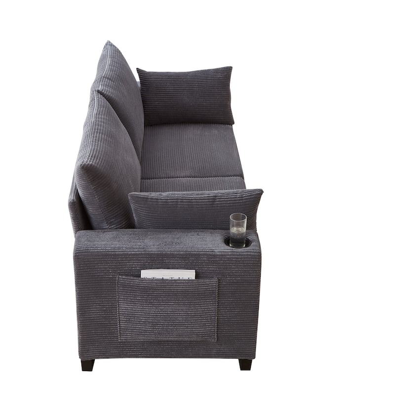 78" Corduroy 3-Seater Sofa with USB Ports, Cup Holders and Side Pockets