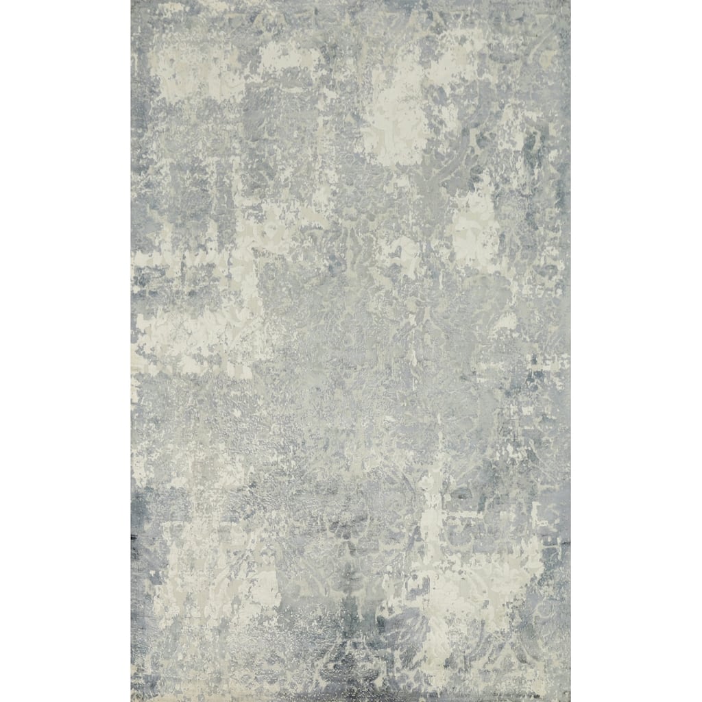 Hand Knotted Oriental Viscose Silk Carpet Modern Abstract Greys & Charcoal Abstract Area Rug - 8' 1'' X 5' 7''
