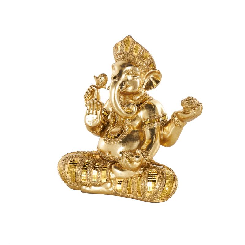 Gold Resin Ganesh Decorative Sculpture with Mosaic Details