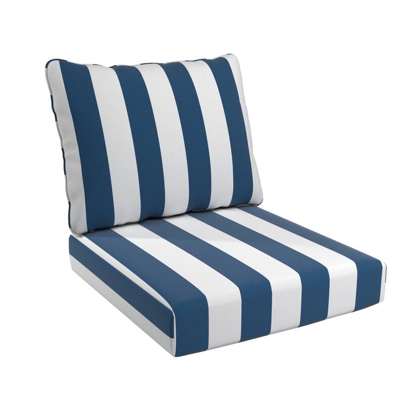 California Umbrella Outdoor Deep Seat Cushion Set, 24" x 48", Sunbrella Fabric, Densified Fiber Fill - Cabana Regatta