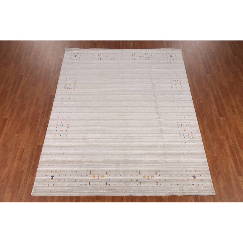 Striped Gabbeh Oriental Area Rug Handmade Silk Carpet - 8'0" x 9'10"