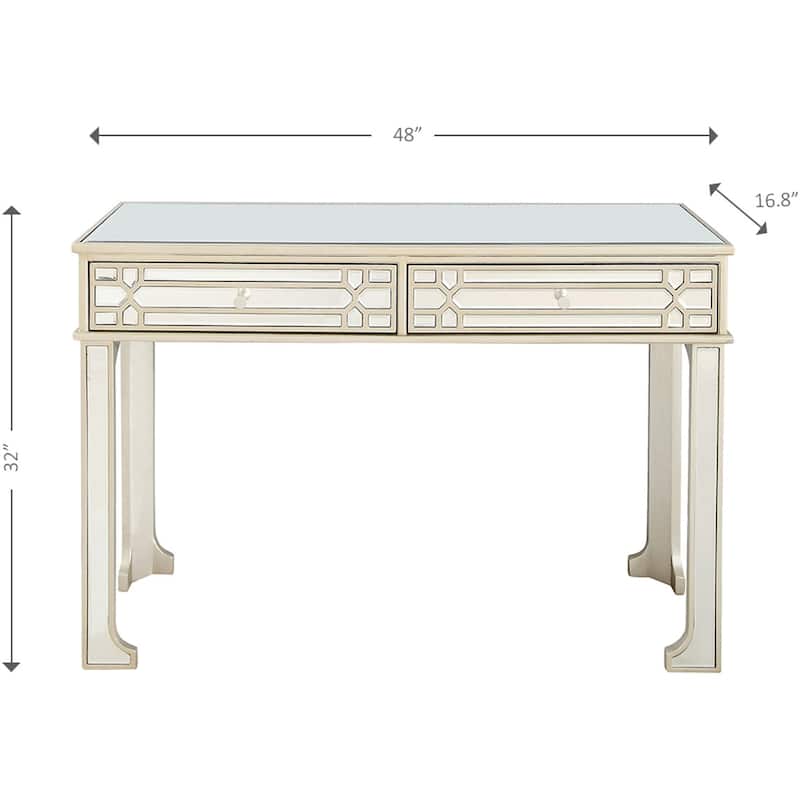 Champagne Glass Mirrored Console Table, 2 Drawers and Geometric Legs - 48" L x 16.8" W x 32" H