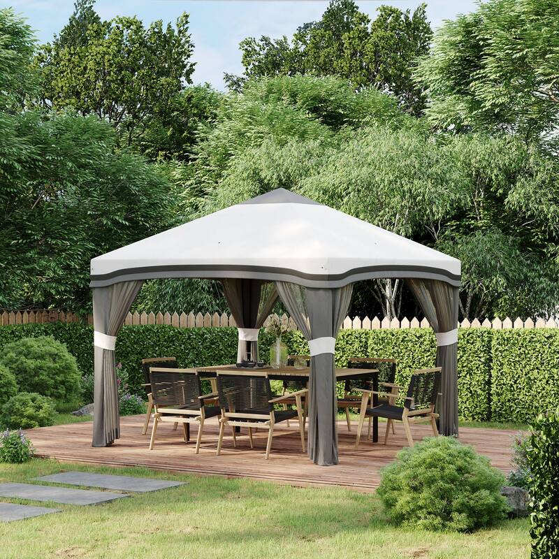 Outsunny 10' x 10' Pop Up Canopy with Netting, Foldable Tents for Parties, Height Adjustable - Light Grey