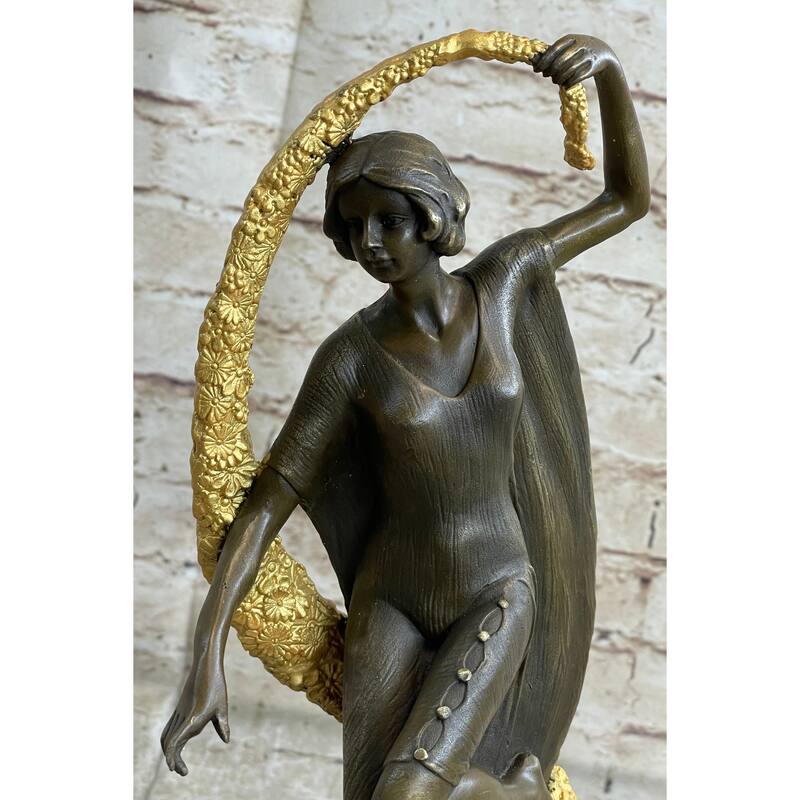 Scarf Dancer Pure Bronze Art Deco Dancer Signed Guirande Hot Cast Figurine Gilt