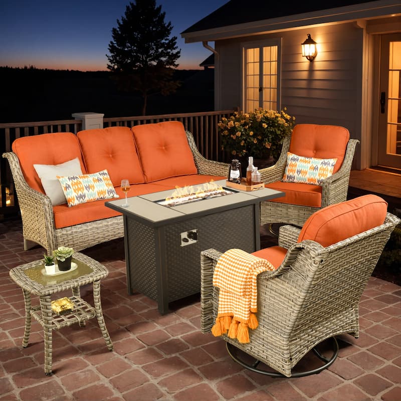 XIZZI Outdoor Wicker Patio Furniture Conversation Set with Fire Table