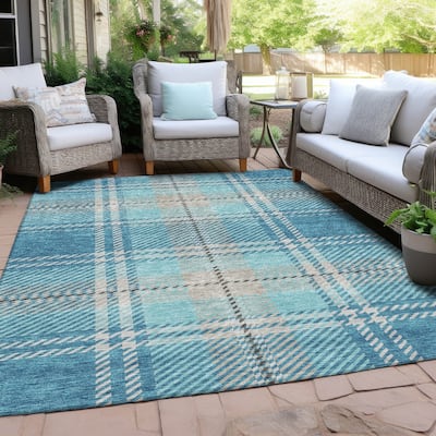 Machine Washable Indoor/ Outdoor Chantille Plaid Cozy Rug