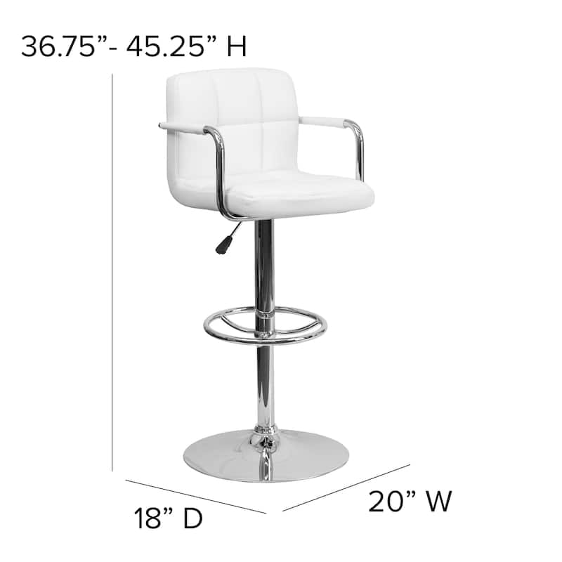 Quilted Vinyl Adjustable Height Barstool with Arms and Chrome Base - 20"W x 18"D x 36.75" - 45.25"H