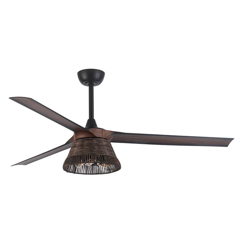 60" Natural Rattan Brown Ceiling Fan with Light Kit and Remote Control - 60 in. D x 60 in. W x 15.7 in. H
