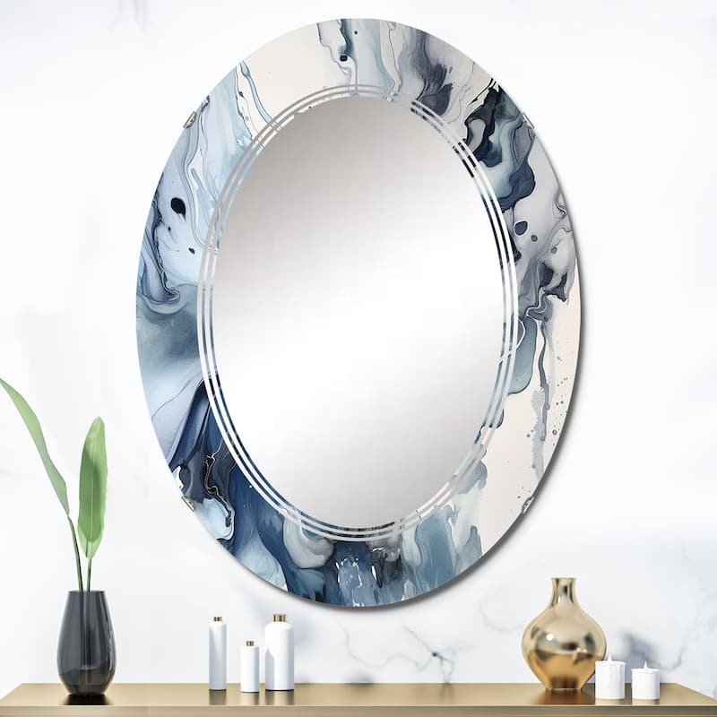 Designart "Blue and Grey Ethereal Elixir II" Abstract Modern Wall Mirror - 24in.x36in.