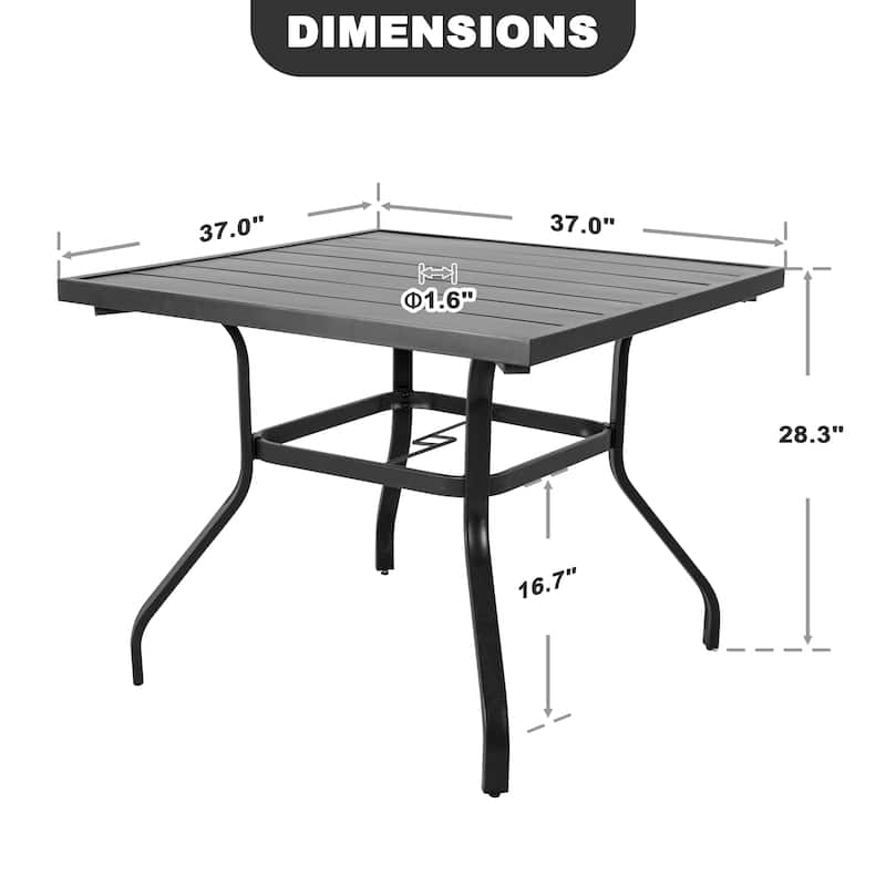 Outdoor Square 37 Inch Iron Dining Table with 1.57'' Umbrella Hole