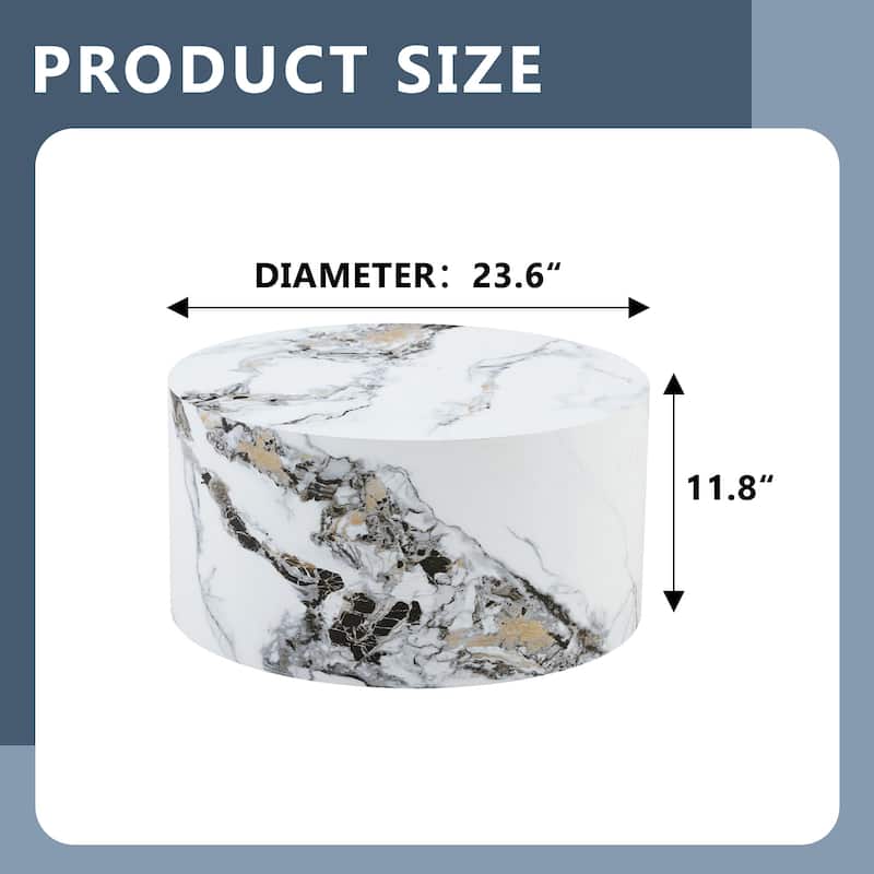 Marble Texture Round MDF Coffee Table: 23.6" Diameter × 11.8" Height, Modern Minimalist Style, Perfect for Living Room