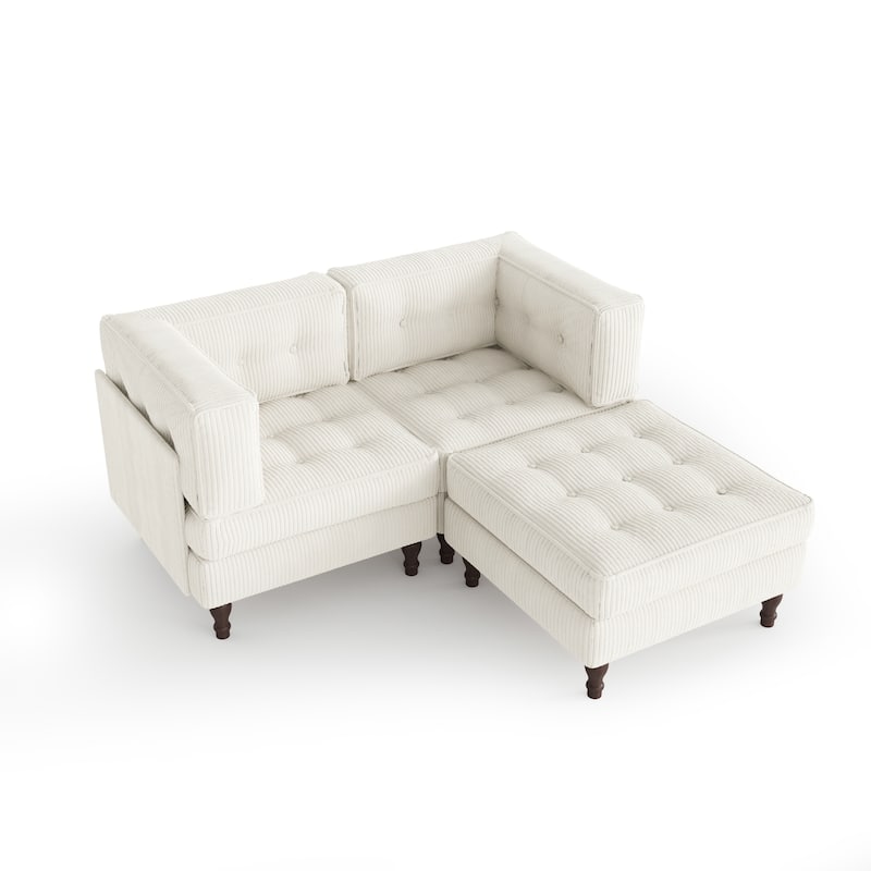 Corduroy Upholstered Modular Corner Sectional Sofa with Reversible Ottoman