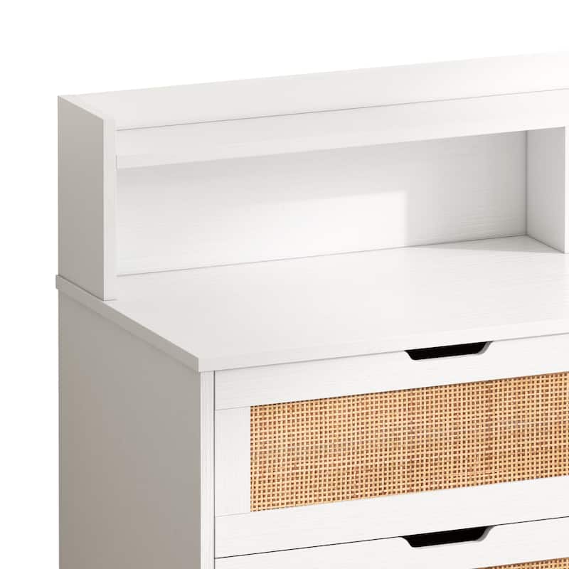 6-Drawers Rattan Storage Cabinet with LED Lights and Power Outlet