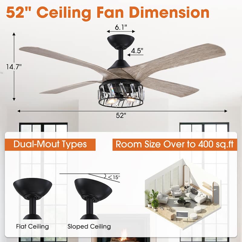 52" Industrial Black 4-Blade AC Motor Ceiling Fan with Light and Remote