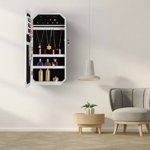 31''H Octagon Full Mirror Storage Jewelry Armoire Bed Bath