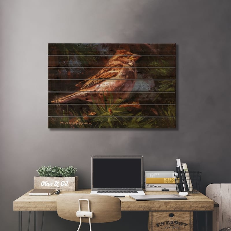 House Sparrow Print On Wood by Mark McKenna - Multi-Color