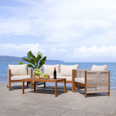 SAFAVIEH Outdoor Patio Furniture Roya 4-Piece Living Set - 52"W x 26"D x 25"H