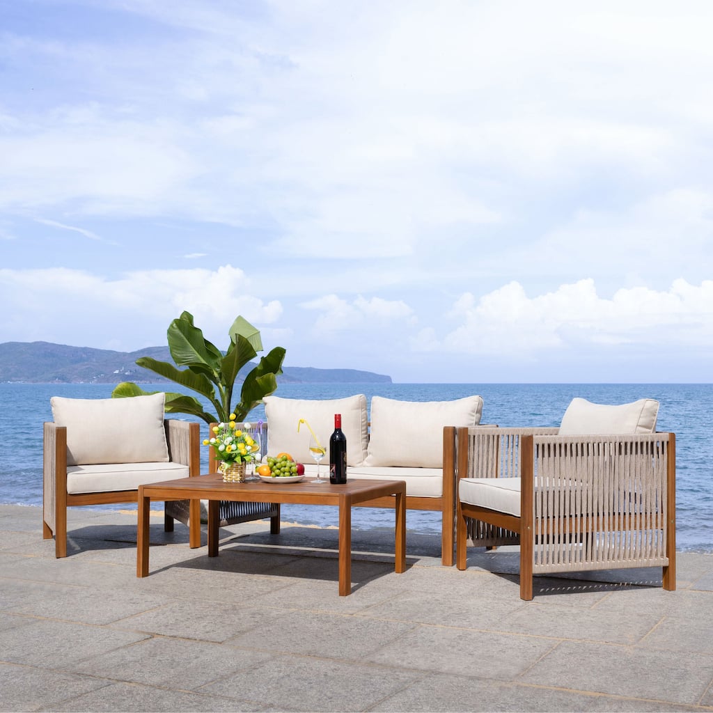 SAFAVIEH Outdoor Patio Furniture Roya 4-Piece Living Set - 52"W x 26"D x 25"H