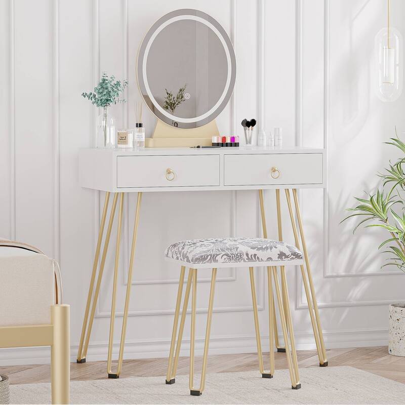 Vanity Makeup Table with Touch Light Mirror, Drawers