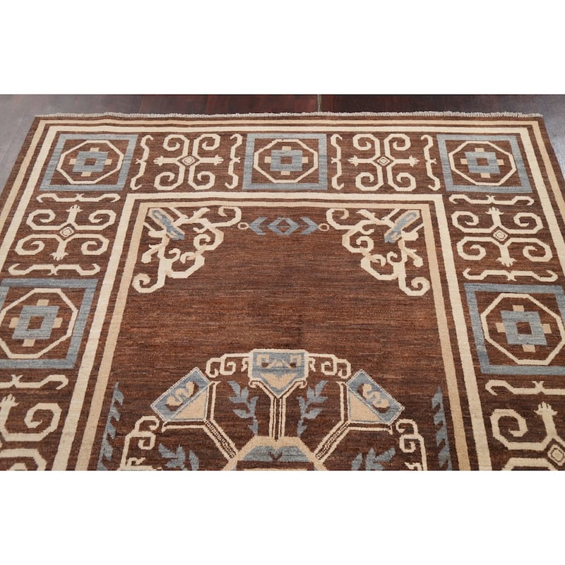 Brown Geometric Gabbeh Persian Wool Area Rug Handmade Office Carpet - 6'0" x 9'7"