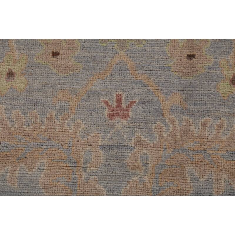Hand Knotted Oriental 100% Wool Carpet Transitional All-Over Navy Blue & Blues Oushak Area Rug - 8' 11'' X 6' 1''