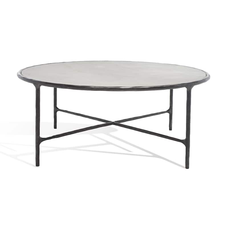 SAFAVIEH Couture Venanzia Round Metal Coffee Table - 36" W x 36" L x 15" H - 36"W x 36"D x 15"H - Black/Marble