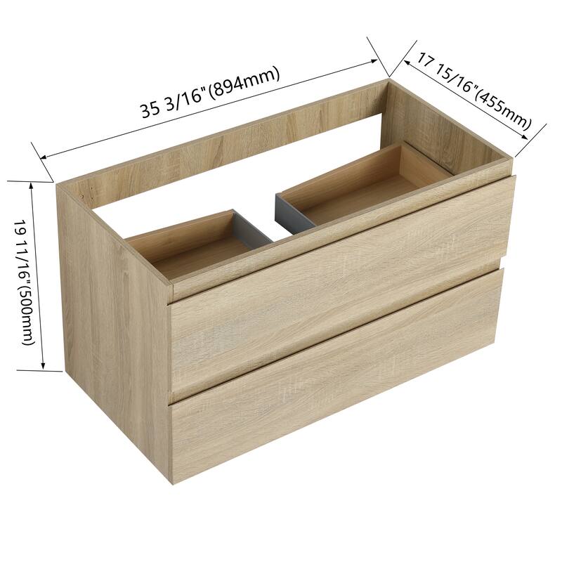 24" Floating Bathroom Vanity Cabinet with 2 Soft-Close Drawers, Wood Grain Design, Eco-Friendly Plywood
