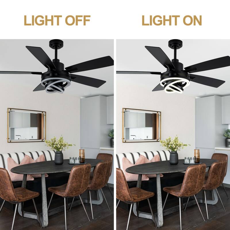 Oaks Aura 52in. DIY Shade Modern Reversible Ceiling Fan with Light, 6-Speed Silent Motor Ceiling Fan with Remote for Large Room