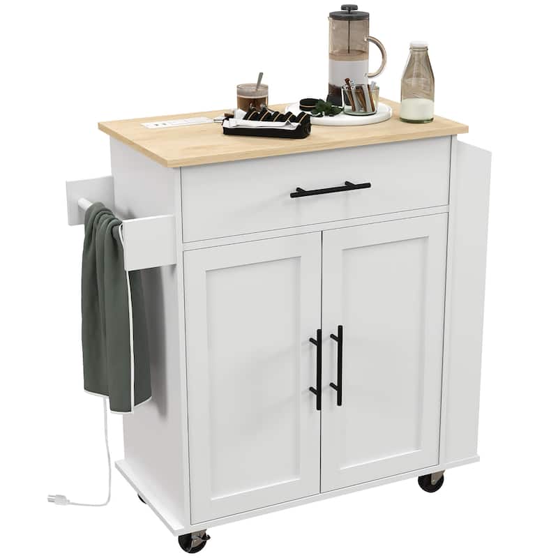 Kitchen Island with Adjustable Cabinet, Rolling Kitchen Cart with USB Ports, Kitchen Cabinet with Spice Rack