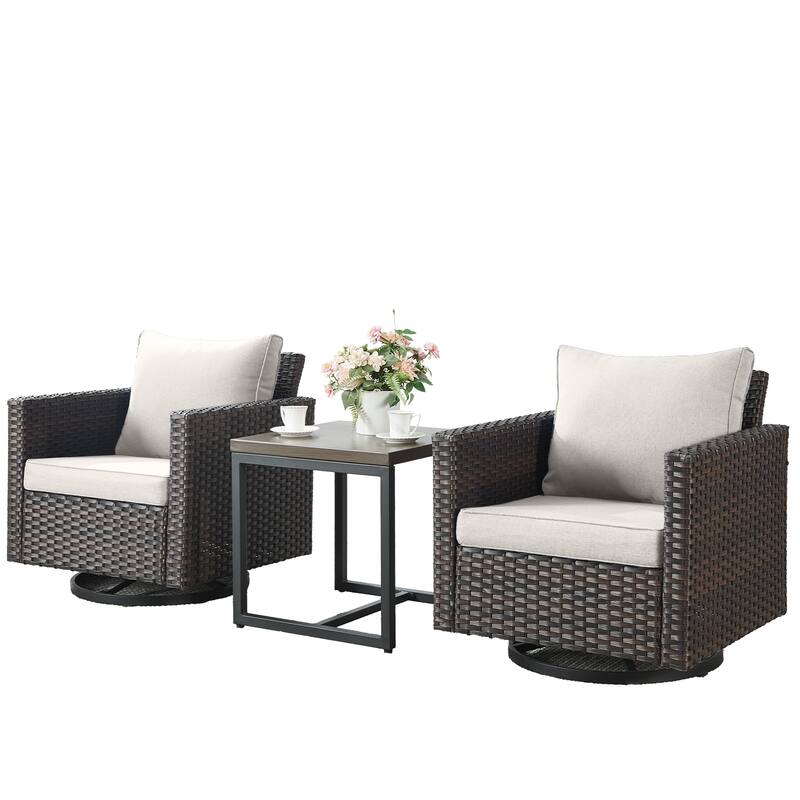 3 Pieces Outdoor Swivel Patio Chairs with Side Table