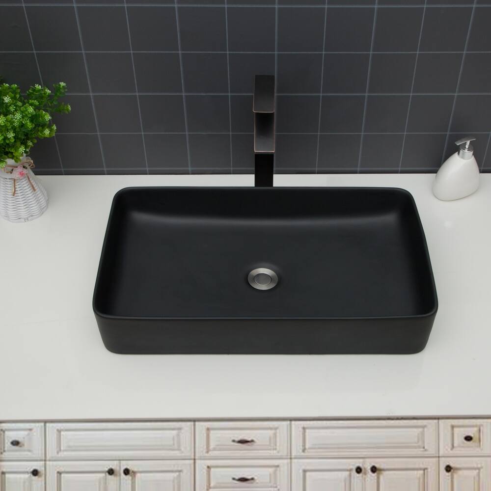 Rectangular Above Counter Ceramic Vessel Sink, Sleek European Design, Stain-Resistant with 1.75" Drain Opening - 24in L Ceramic