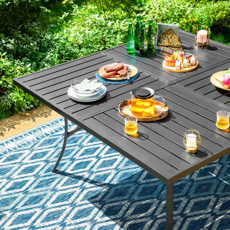 MAISON ARTS 9-Piece Patio Dining Set, 60 Inch Square Metal Table and 8 Metal Dining Chairs