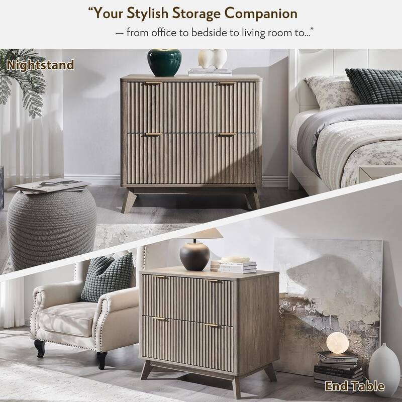 Modern Fluted 2 Drawer Lateral File Cabinet, Office Storage Cabinet