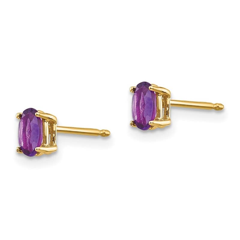 Curata 14k Yellow Gold Post 5x3mm Oval Amethyst Earrings