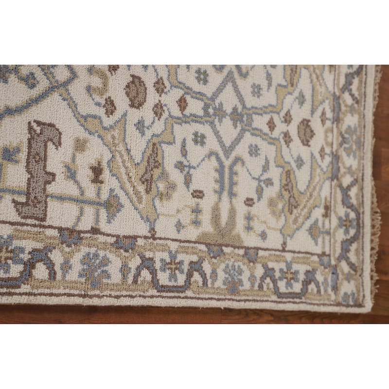 Beige / Ivory Oushak Oriental Runner Rug Hand-Knotted Wool Carpet - 2'7"x 11'11"