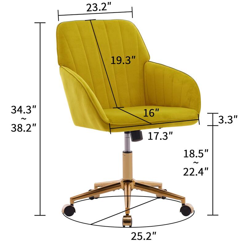 Velvet Adjustable Home Office Swivel Leisure Desk Chair with Gold Base