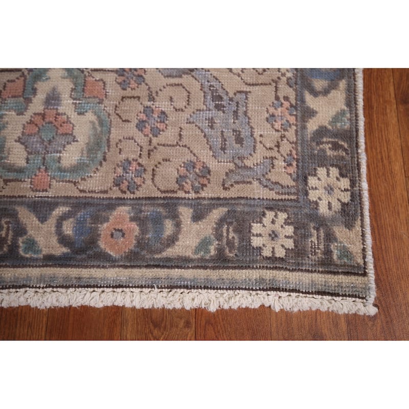 Distressed Tabriz Persian Vintage Area Rug Handmade Beige Wool Carpet - 7'10" x 11'1"