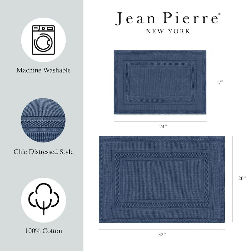 Jean Pierre Cotton Stonewash Racetrack 2-Piece Bath Rug Set